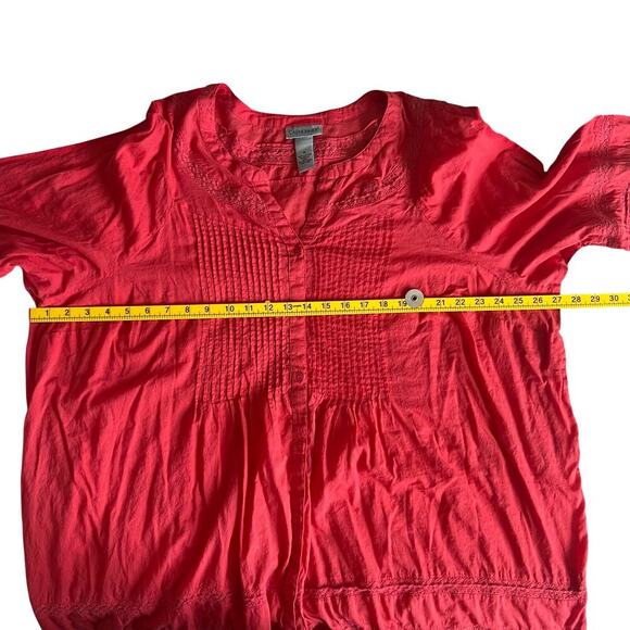 Catherines Women’s 3X Orange Red Boho Peasant Blouse Tunic Top Pintuck Lace - Picture 6 of 8